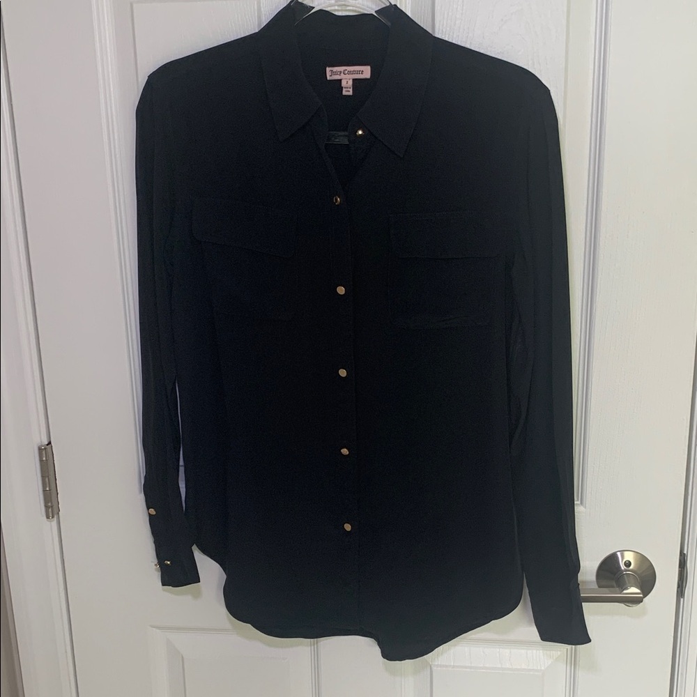 Juicy Couture black silk blouse with gold buttons size 2
